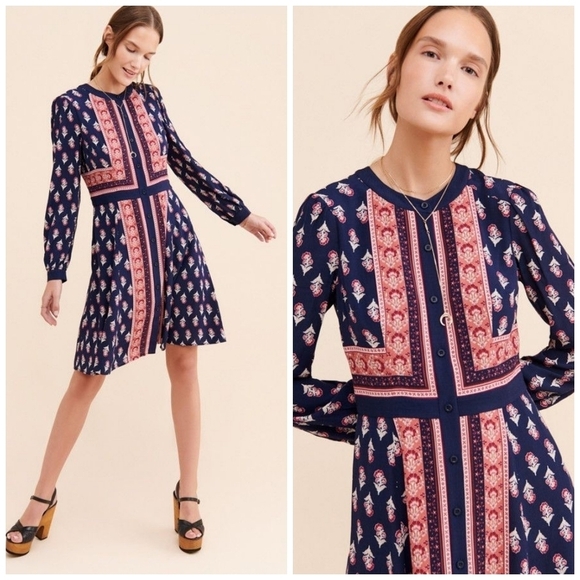 Gal meets Glam Carlene Print Button Front Long Sleeve Dress - Picture 8 of 8